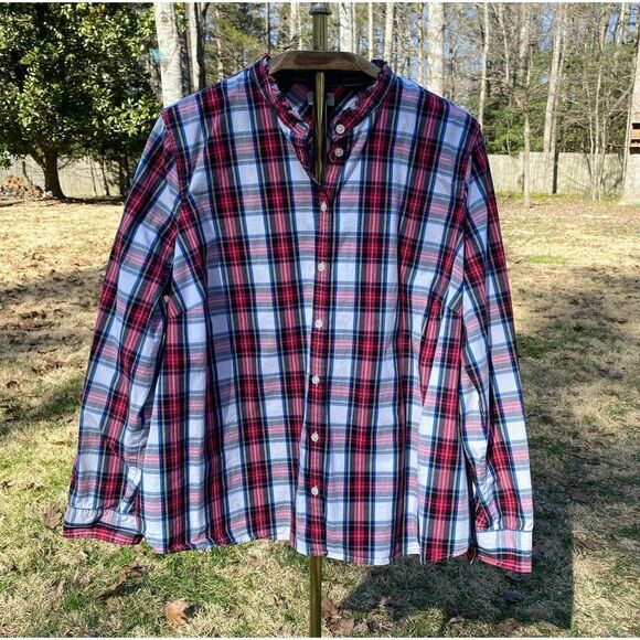 J.Crew Red White Tartan Christmas Plaid Button Front Blouse - Picture 2 of 7